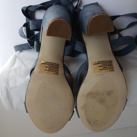 Shoe Dazzle  'Natty' Dusty Blue Suede OpenToe BlockHeel 34"Lace Over Ankle Sz8.5 - Picture 6 of 8